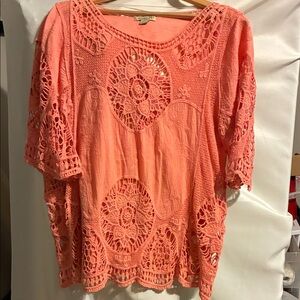 ONE WORLD Coral Crochet Lace Blouse